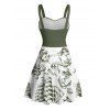 Robe de vacances à motif sirène, dauphin, navire, éléments océaniques, buste froncé, ceinture, col en cœur, ligne A, mini, décontractée - Vert S | US 4