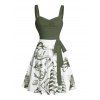 Robe de vacances à motif sirène, dauphin, navire, éléments océaniques, buste froncé, ceinture, col en cœur, ligne A, mini, décontractée - Vert S | US 4