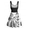 Robe de vacances à motif sirène, dauphin, navire, éléments océaniques, buste froncé, ceinture, col en cœur, ligne A, mini, décontractée - Noir XXXXXL | US 20