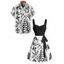 Vacation Couple Outfit Mermaid Dolphin Ship Ocean Elements Pattern Ruched Bust Belt Dress and Button Up Shirt Matching Outfit - Vert S | US 4