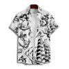 Vacation Couple Outfit Mermaid Dolphin Ship Ocean Elements Pattern Ruched Bust Belt Dress and Button Up Shirt Matching Outfit - Noir S | US 4