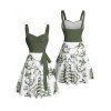 Vacation Couple Outfit Mermaid Dolphin Ship Ocean Elements Pattern Ruched Bust Belt Dress and Button Up Shirt Matching Outfit - Vert S | US 4