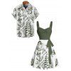 Vacation Couple Outfit Mermaid Dolphin Ship Ocean Elements Pattern Ruched Bust Belt Dress and Button Up Shirt Matching Outfit - Vert S | US 4