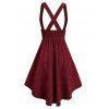 Mock Button Lace-up Suspender High Low Skirt - DEEP RED M