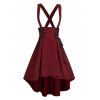 Jupe haute basse à bretelles et lacets à boutons factices - Rouge foncé S