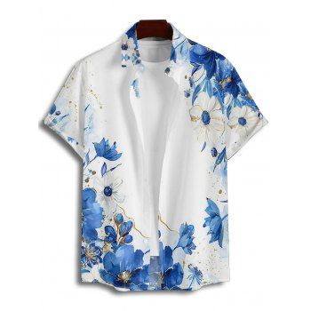 Vacation Couple Outfit Floral Leaf Dots Pattern Ruched Bust Belt Sweetheart Neck A Line Mini Dress and Button Up Shirt Casual Matching Outfit