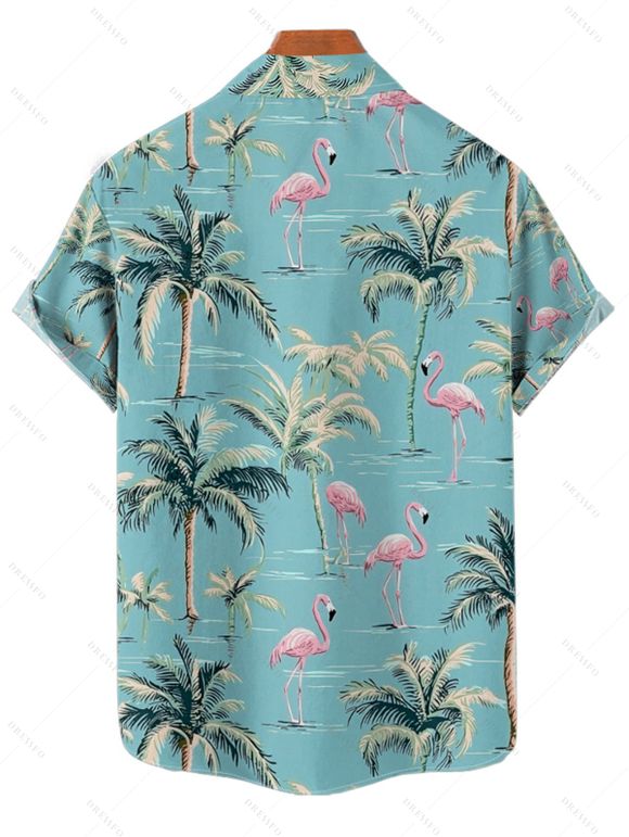 Vacation Couple Outfit Coconut Tree Flamingo Pattern Spaghetti Strap V Neck A Line Mini Tank Dress and Button Up Shirt Beach Matching Outfit - Vert clair S | US 4
