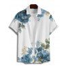 Vacation Couple Outfit Asymmetrical Floral Leaf Pattern Ruched Bust Belt Sweetheart Neck A Line Mini Dress and Button Up Shirt Casual Matching Outfit - BLUE GRAY S | US 4