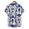 Chemise gothique à manches courtes et boutons pour homme, motif crânes et vie marine, idéale pour les vacances - Bleu profond 5XL
