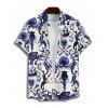 Chemise gothique à manches courtes et boutons pour homme, motif crânes et vie marine, idéale pour les vacances - Bleu profond 5XL
