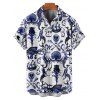Chemise gothique à manches courtes et boutons pour homme, motif crânes et vie marine, idéale pour les vacances - Bleu profond 5XL