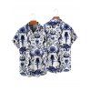 Chemise gothique à manches courtes et boutons pour homme, motif crânes et vie marine, idéale pour les vacances - Bleu profond 5XL