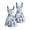 Robe de plage courte à col en cœur et motif ancre et étoile de mer, motif pieuvre et ruché sur le buste - Blanc XXXXXL | US 20