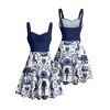 Robe gothique à col en cœur et mini robe de vacances à motif de crânes et de vie marine - Bleu profond XXXXXL | US 20