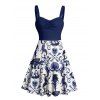 Robe gothique à col en cœur et mini robe de vacances à motif de crânes et de vie marine - Bleu profond XXXXXL | US 20