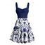 Robe gothique à col en cœur et mini robe de vacances à motif de crânes et de vie marine - Bleu profond XXXXXL | US 20
