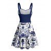 Robe gothique à col en cœur et mini robe de vacances à motif de crânes et de vie marine - Bleu profond XXXXXL | US 20