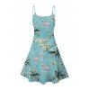 Robe de vacances à motif flamant rose et cocotier, bretelles spaghetti, col en V, coupe trapèze, mini-robe de plage - Vert clair XXXXXL | US 20