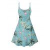 Robe de vacances à motif flamant rose et cocotier, bretelles spaghetti, col en V, coupe trapèze, mini-robe de plage - Vert clair XXXXXL | US 20