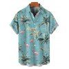 Chemise de vacances à manches courtes et boutons pour homme, motif flamant rose et cocotier - Vert clair 5XL