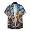 Chemise de vacances à manches courtes et boutons pour homme, motif de peinture à l'huile tourbillonnante de Van Gogh, motif pieuvre - Bleu 5XL