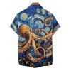 Chemise de vacances à manches courtes et boutons pour homme, motif de peinture à l'huile tourbillonnante de Van Gogh, motif pieuvre - Bleu 5XL