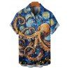 Chemise de vacances à manches courtes et boutons pour homme, motif de peinture à l'huile tourbillonnante de Van Gogh, motif pieuvre - Bleu 5XL