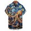 Chemise de vacances à manches courtes et boutons pour homme, motif de peinture à l'huile tourbillonnante de Van Gogh, motif pieuvre - Bleu 5XL