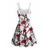 Robe gothique à motif de branches de rosier sur toute la surface, buste froncé, col en cœur, mini robe de vacances trapèze - Rouge foncé XXXXXL | US 20