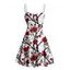 Robe gothique à motif de branches de rosier sur toute la surface, buste froncé, col en cœur, mini robe de vacances trapèze - Rouge foncé XXXXXL | US 20