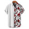 Chemise gothique à manches courtes et boutons pour homme, motif branches de rosier, style vacances - Rouge foncé 5XL