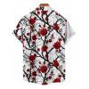 Chemise gothique à manches courtes et boutons pour homme, motif branches de rosier, style vacances - Rouge foncé 5XL