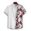 Chemise gothique à manches courtes et boutons pour homme, motif branches de rosier, style vacances - Rouge foncé 5XL