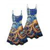 Robe de vacances à motif de peinture à l'huile tourbillonnante de Van Gogh avec bretelles spaghetti et col en V - Bleu XXXXXL | US 20