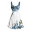 Robe de vacances asymétrique à motif floral et feuilles, buste froncé, ceinture, col en cœur, mini-robe décontractée trapèze - Bleu gris XXXXXL | US 20