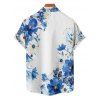 Chemise de vacances à motif floral et pois pour homme, boutonnée, retroussée, manches courtes, décontractée - Bleu 5XL