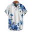 Chemise de vacances à motif floral et pois pour homme, boutonnée, retroussée, manches courtes, décontractée - Bleu 5XL