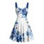 Robe de vacances à motif floral et pois, buste froncé, ceinture, col en cœur, coupe trapèze, mini, décontractée - Bleu XXXXXL | US 20