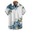 Chemise de vacances asymétrique à motif floral et feuilles pour homme, boutonnée, retroussée, manches courtes, décontractée - Bleu gris 5XL