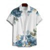 Chemise de vacances asymétrique à motif floral et feuilles pour homme, boutonnée, retroussée, manches courtes, décontractée - Bleu gris 5XL
