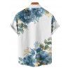 Chemise de vacances asymétrique à motif floral et feuilles pour homme, boutonnée, retroussée, manches courtes, décontractée - Bleu gris 5XL