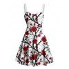 Gothic Couple Outfit Allover Rose Tree Branches Pattern Ruched Bust Sweetheart Neck A Line Mini Dress and Button Up Shirt Vacation Matching Outfit - Rouge foncé S | US 4