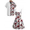 Gothic Couple Outfit Allover Rose Tree Branches Pattern Ruched Bust Sweetheart Neck A Line Mini Dress and Button Up Shirt Vacation Matching Outfit - Rouge foncé S | US 4