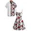 Gothic Couple Outfit Allover Rose Tree Branches Pattern Ruched Bust Sweetheart Neck A Line Mini Dress and Button Up Shirt Vacation Matching Outfit - Rouge foncé S | US 4