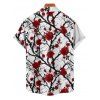 Gothic Couple Outfit Allover Rose Tree Branches Pattern Ruched Bust Sweetheart Neck A Line Mini Dress and Button Up Shirt Vacation Matching Outfit - Rouge foncé S | US 4