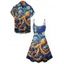 Vacation Couple Outfit Octopus Van Gogh Swirl Oil Painting Pattern Spaghetti Strap Tank Dress and Button Up Shirt Beach Matching Outfit - Bleu S | US 4