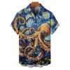 Vacation Couple Outfit Octopus Van Gogh Swirl Oil Painting Pattern Spaghetti Strap Tank Dress and Button Up Shirt Beach Matching Outfit - Bleu S | US 4