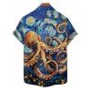 Vacation Couple Outfit Octopus Van Gogh Swirl Oil Painting Pattern Spaghetti Strap Tank Dress and Button Up Shirt Beach Matching Outfit - Bleu S | US 4