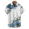 Vacation Couple Outfit Asymmetrical Floral Leaf Pattern Ruched Bust Belt Sweetheart Neck A Line Mini Dress and Button Up Shirt Casual Matching Outfit - Bleu gris S | US 4