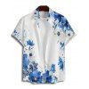 Vacation Couple Outfit Floral Leaf Dots Pattern Ruched Bust Belt Sweetheart Neck A Line Mini Dress and Button Up Shirt Casual Matching Outfit - Bleu S | US 4